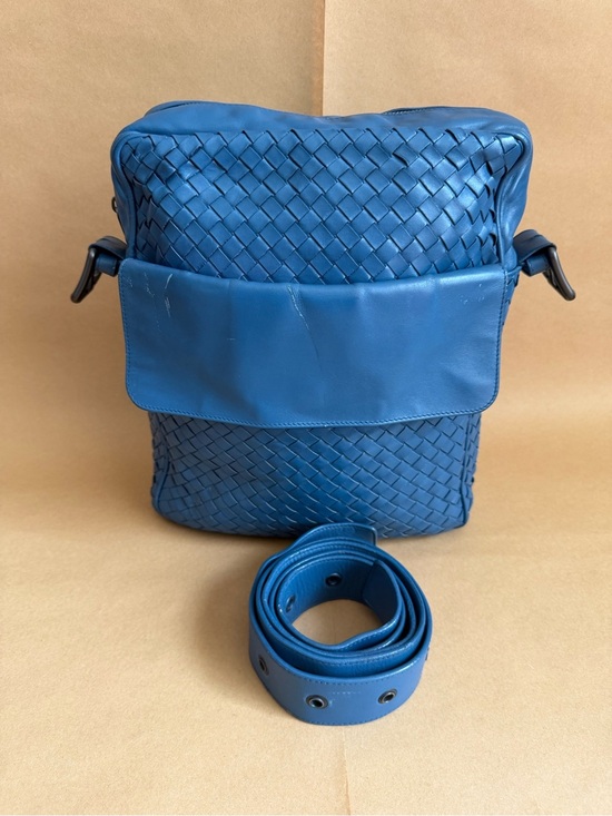 Bottega Veneta Other - Bottega Veneta Blue Woven Leather Messenger Bag